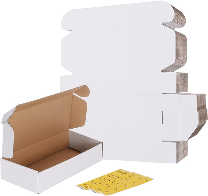 RLAVBL 12x4x2 Small Shipping Boxes Set of 25, White Corrugated Cardboard Box for Packing, Mailing, Business