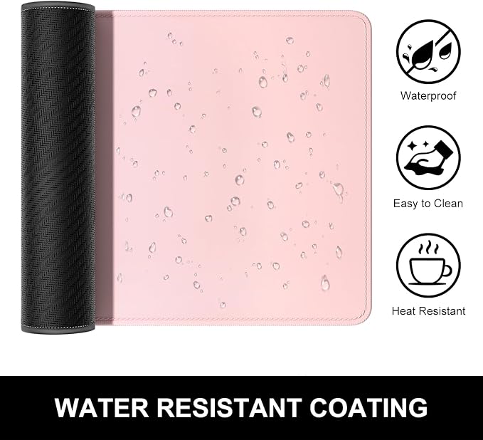 Hsurbtra Desk Pad, 32" x 16" Premium-Textured Desk Mat, Stitched Edge Anti-Slip Waterproof Rubber Mouse Pad, L Extended Computer Mat for Office Gaming Laptop Keyboard Pink
