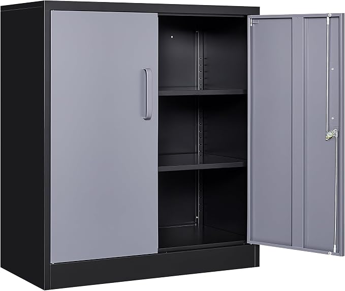 Storage Cabinet with Doors and Shelves,36 inch Metal Storage Cabinet with Locking Doors,Small Metal Cabinets with Lock,Gray Garage Cupboard for Home Office,Garage,Shop