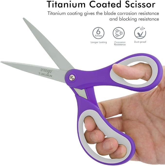 LIVINGO 8" Scissors All Purpose - 3 Pack Titanium Coated Shears for Office | Sharp Stainless Steel Blades, Comfort Handles, Paper Fabric Cardboard Cutting, High Middle School Teacher Student Crafting