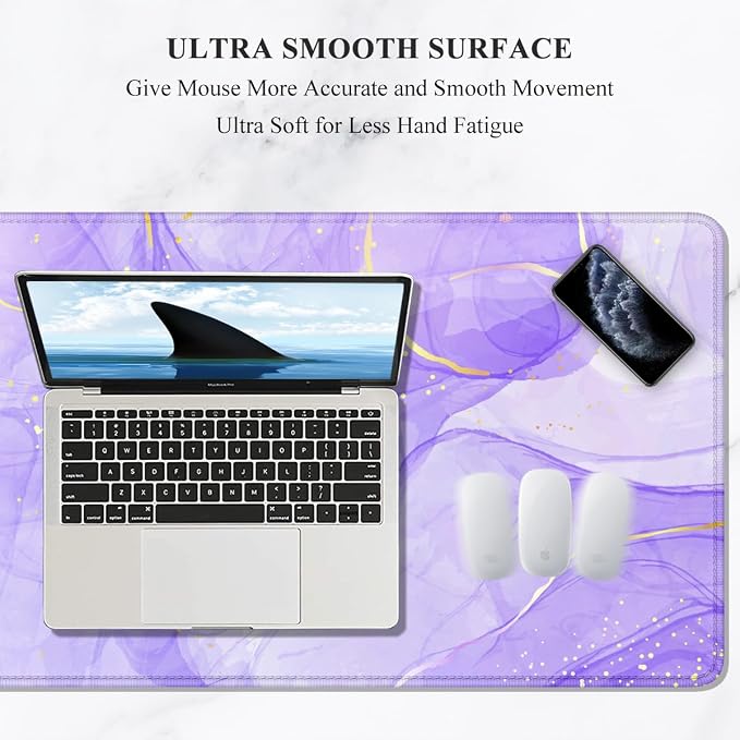 Auhoahsil Large Mouse Pad, XXL Gaming Mousepad, Desk Mat for Desktop, Thick Rubber, Big & Long Size, Stitched Edges, Full Desk Pad for Laptop & Computer, Extended 35.4 x 15.7 in, Purple Gold Marble