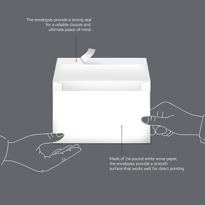 Amazon Basics A9 Blank Invitation Mailing Envelopes, Peel & Seal, No Licking, 5-3/4 x 8-3/4 Inches, White, Pack of 100