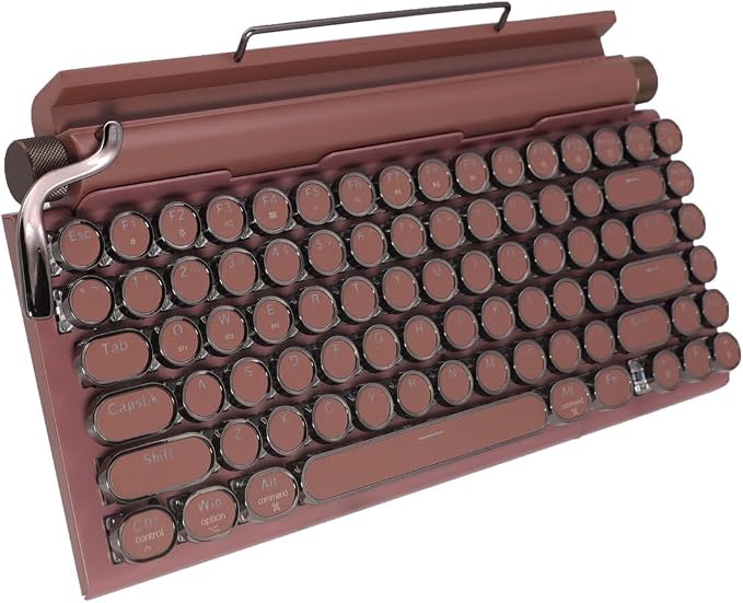 Adventurers Retro Typewriter-Style Mechanical Keyboard, 83 Keys, 75% Compact Layout, Bluetooth 5.0 and Wired, Hot-Swappable Blue Switch, White Backlit for Windows/Mac/iPad/PC/Laptop (Rose Red)