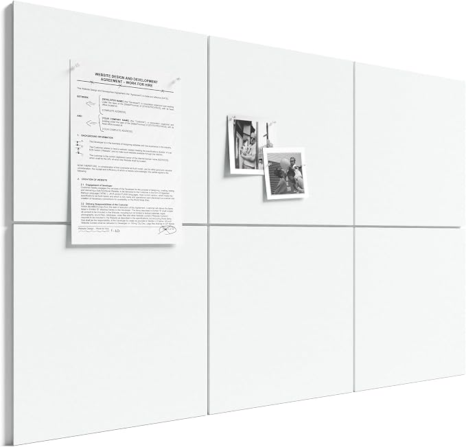 Bumusty 36" x 24" Large Cork Board Alternative, Cold White | 6-Pack Felt Bulletin Board Tiles, 60 Adhesive Tabs, 30 Pushpins, Home, Office, Classroom, Vision Board