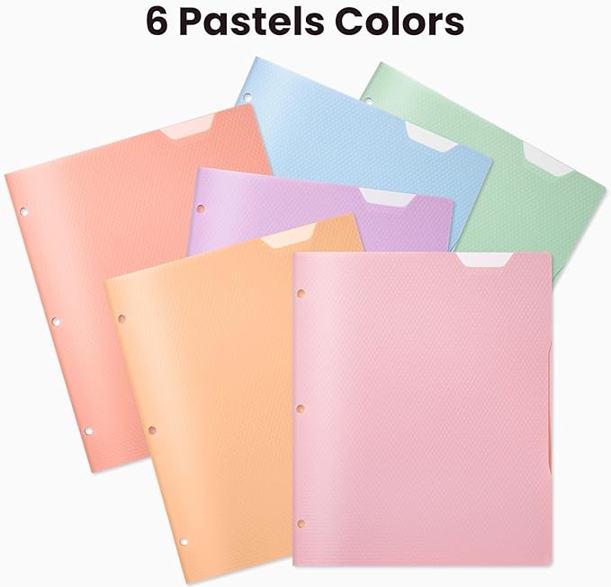 Sooez 4 Pack Plastic Folders with Pockets, Heavy Duty, Fits 3-Ring Binder | Pockets Folder for 3 Ring Binder with Writable Label, Letter Size, Pastels