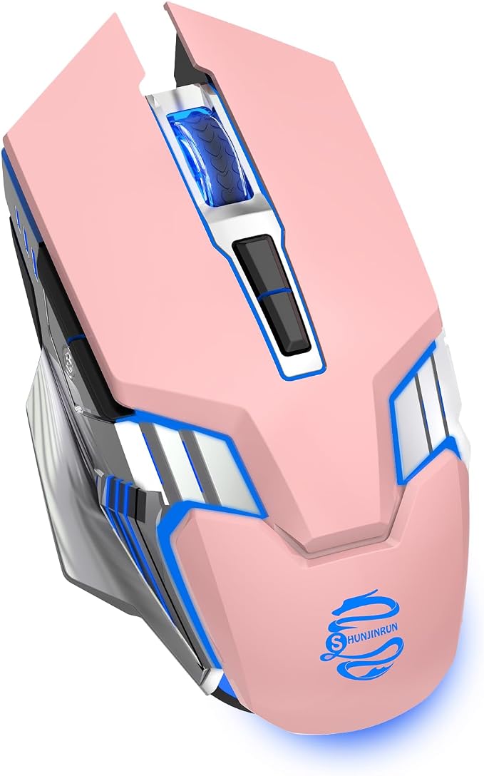 Wireless Mouse Bluetooth, Silent Rechargeable Multi-Device Mouse, BT5.0/3.0 and USB Cordless Computer Mice, RGB Light up Gaming Mice for Laptop PC Mac Macbook Air/Pro iPad Tablet Office Games -Pink | BT5.0/BT3.0+2.4G connection, RGB backlight & quiet c...