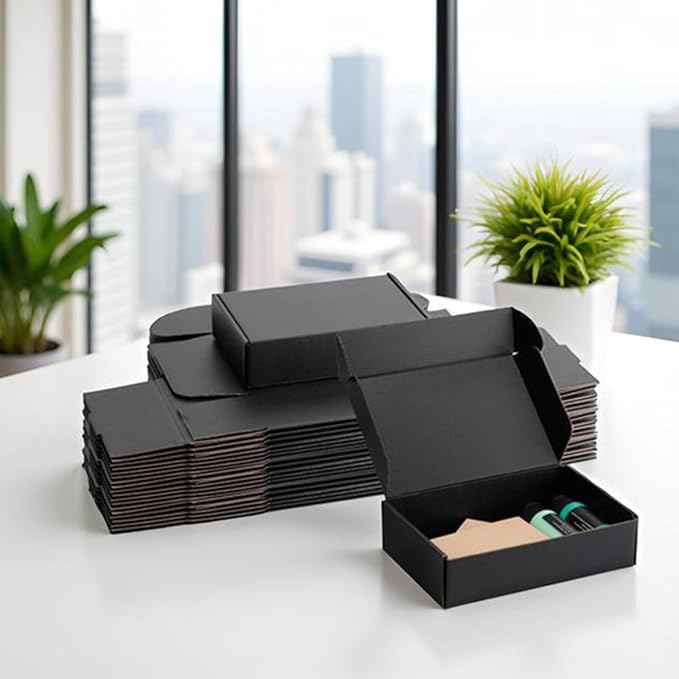 8x5x2 inch Black Shipping Boxes for Small Business- Set of 25 | Sturdy ECT 32 Corrugated Cardboard Mailer Boxes, Easy Assemble for Packaging, Mailing, Gift