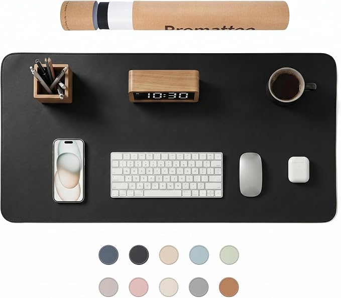 Large Desk Pad Non-Slip Desk Mat Protector for Keyboard Mouse Waterproof Vegan Leather Surface Faux Leather Laptop Mat Smooth Mouse Pad Premium Gift Tube Obsidian Black 39" x 17"