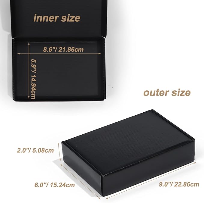 ZBEIVAN 9x6x2 Black Small Shipping Boxes, 20 Packs Corrugated Cardboard Mailer Boxes for Packaging Small Business Mailing Gifts Wrap Boxes with Lids