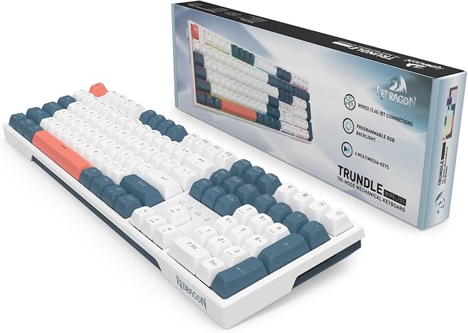 Redragon K668 PRO Wireless 108-Key Gasket RGB Gaming Keyboard, 4 Hotkeys | Extra Shortcut Keys, 0-Delay Tri-Mode, Cushioned Noise Dampening for Creamy Thocky Sound, Unfaded PBT Keycaps, PRO Software