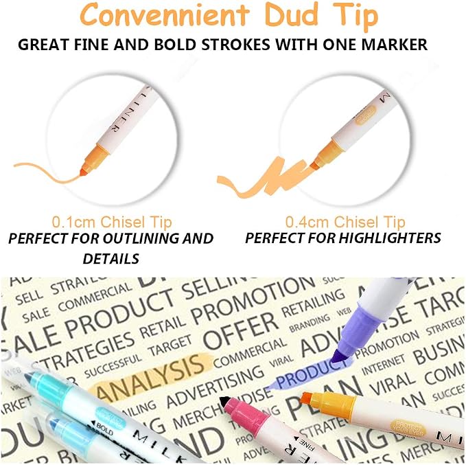 YOOUSOO 12 PCS Aesthetic Highlighters Assorted Colors, Pastel Highlighters | Unique Retro Color, Quick Dry Dual Tip No Bleed Highlighter Markers for School Office Bible Journals Planners Books Notes