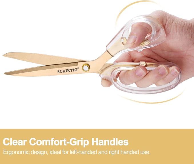 SCAIKTIG Acrylic Scissors Set, Office Scissors for Desk Gold, Clear Comfort-Grip Handles and Titanium Coated Blades, Sharp Scissors all Purpose Heavy Duty for Sewing, Art, Craft, School, Home Supplies