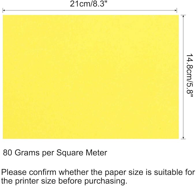MECCANIXITY 50 Sheets Colored Copy Paper 8.3 x 5.8 Inch Printer Paper 80gsm Bright Yellow for Office Printing, Document Copying, Invitations, Forms, Art Projects