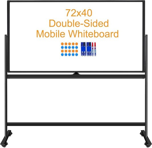 Large Rolling Dry Erase Board 72 x 40, Double Sided Easel Whiteboard with Wheels, Portable Magnetic Mobile White Board with Stand for Office, Classroom & Home