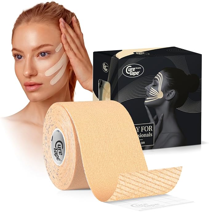 CureTape Beauty Kinesiology Tape | Anti-Wrinkle Face Tape | Face Neck Lift Tape for Toning, Firming & Tightening The Skin | Kinesiology Tape for Face and Sensitive Skin | Soft on The Skin (2'' X 16')