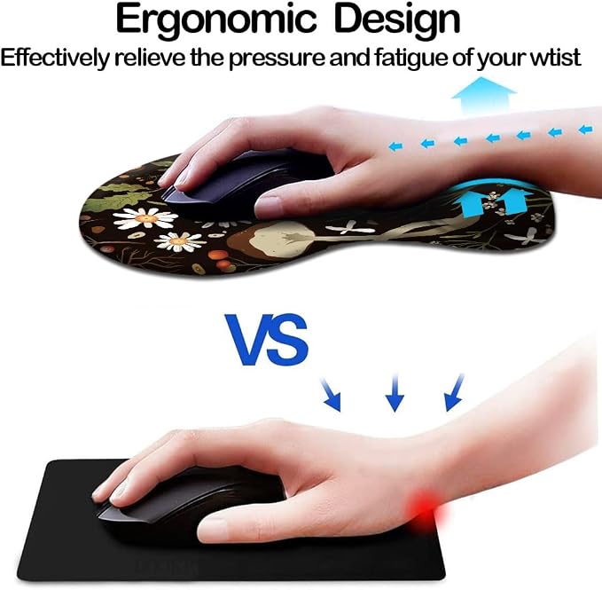 Ergonomic Mouse Pad with Wrist Support and Coaster,Mouse Pads with Non-Slip PU Base for Home Office Working Studying Easy Typing & Pain Relief Daisy