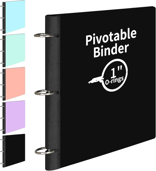 360° Pivotable 3 Ring Binder, Soft 1 inch Binders 3 Ring, Flexible Thin Soft Three Ring Binder Fits 8.5" x 11", for Home, School and Office-Black