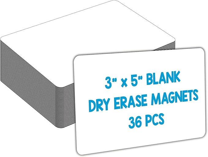 Dry Erase Magnets, Blank Magnetic Dry Erase Lables, 36Pack, 3" x 5" | Erasable Magnets for Whiteboard, Multipurpose White Magnetic Labels to Write On, For Classroom, Home, Education, Office