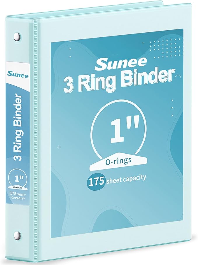 SUNEE 3 Ring Binder 1 Inch 1 Pack, Clear View Binder Three Ring PVC-Free (Fit 8.5x11 Inches) for School or Office Supplies, Pastel Blue