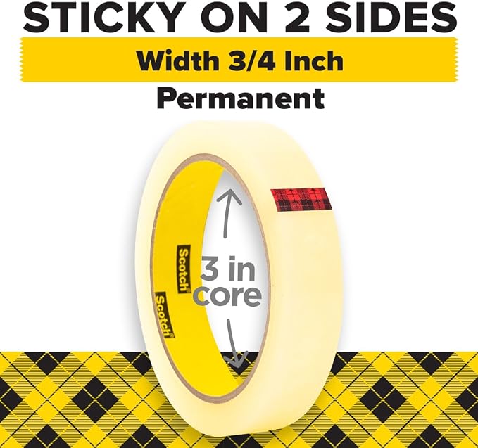 Scotch Double Sided Tape, 3/4 in x 1296 in, 2 Rolls (665-2P34-36) (Pack of 12)