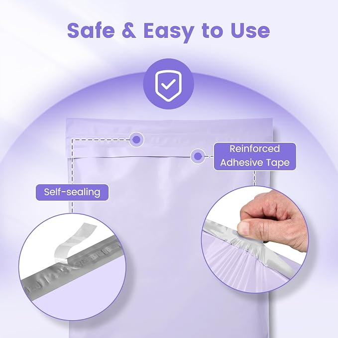 Metronic Poly Mailers 10x13 50 Pack, Small Durable Self Seal Shipping Bags | Waterproof Weather-resistant Tear-resistant Mailing Envelopes, Packaging Bags for Clothing, Small Business, Lilac Purple.