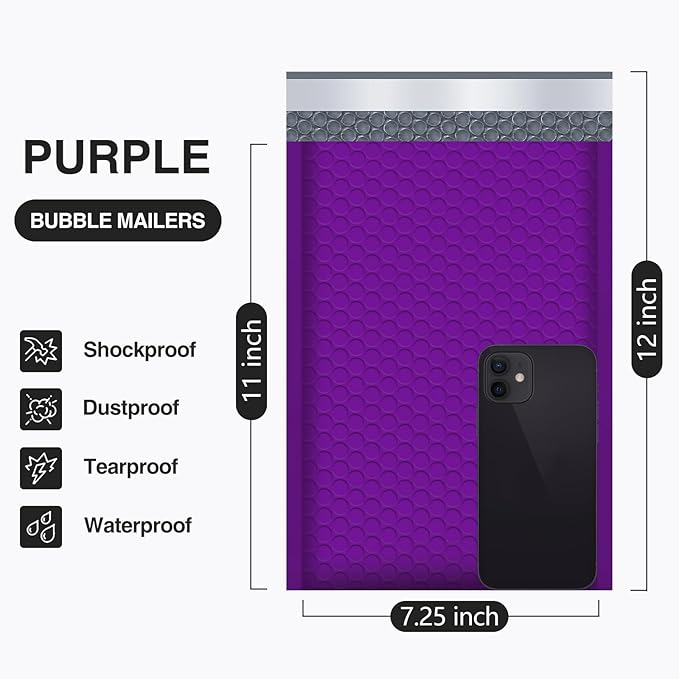 UCGOU Bubble Mailers 7.25x12 Inch Purple 25 Pack Usable Size 7.25x11 Padded Envelopes Small Business Opaque Packaging Self Seal Waterproof Boutique Bulk Shipping Bags for Jewelry Makeup Supplies #1