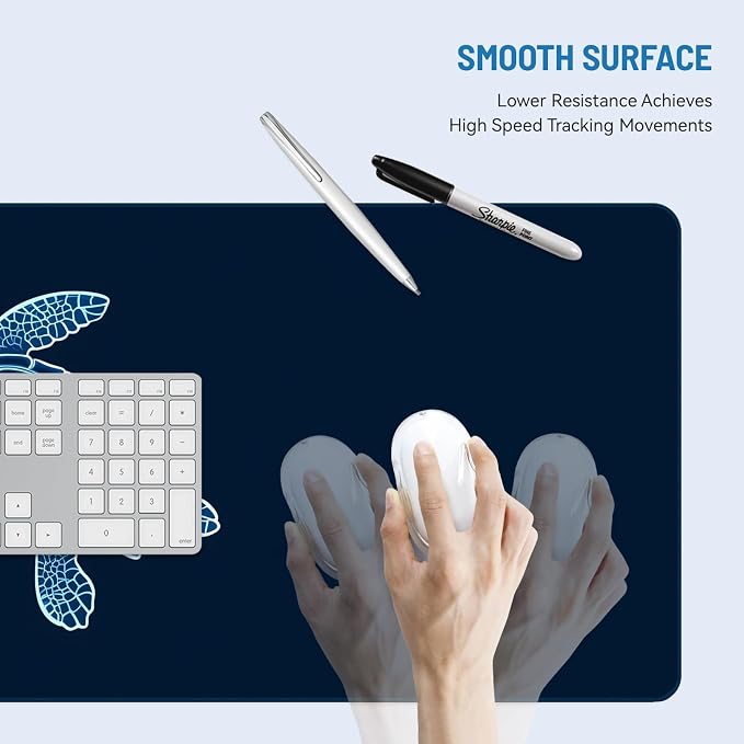 Mousepad Desk Mat Gaming Large Keyboard Cute Office Desktop Computer Laptop XXL Long Big Kawaii Aesthetic Girly Pretty Design Women Girl Gamer Oversized Wide 30x12'' Mousepad, Blue Turtle