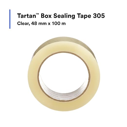 3M Tartan Box Sealing Tape 305, Clear, 1.88 in x 109.36 yds (48 mm x 100 m) | 36 Rolls/Case, Light Duty, Durable