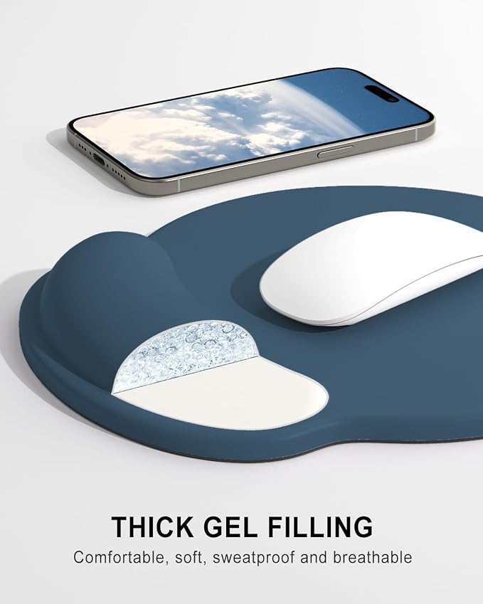 Auhoahsil Mouse Pad, Ergonomic Mouse Pad with Wrist Rest, Pain Relief Computer Gel Mouse Pad Wrist Support for Laptop, Mousepad with Non-Slip PU Base, Mouse Pads for Desk, Navy Blue