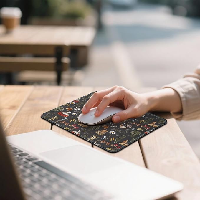 Mouse Pad for Desk with Stitched Edge, Premium Cute Washable Mouse Pads. Computer Mousepad with Non-Slip Rubber Base, Mousepads for Laptop, 9.25x7.75x0.12 inch (Mushroom Mirage)
