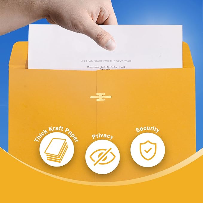 Goefun 11.5 x 14.5 inch Clasp Envelopes, Manila, 100 Pack | Clasp and Gummed Closures, Large Size for Storing or Mailing, 100 GSM Kraft Paper
