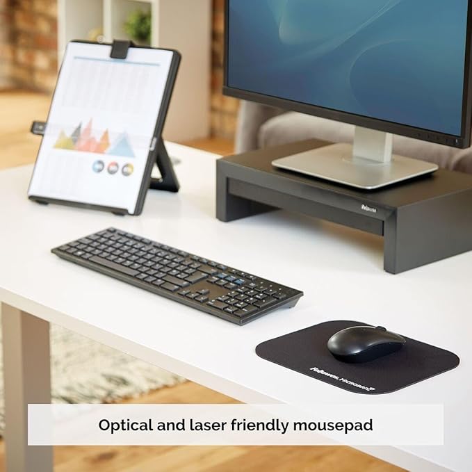 Fellowes Mouse Mat with Non-Slip Rubber Base - Mouse Pad with Antibacterial Protection - Suitable for Both Optical and Laser Mice - 199 x 232 x 2mm - Black