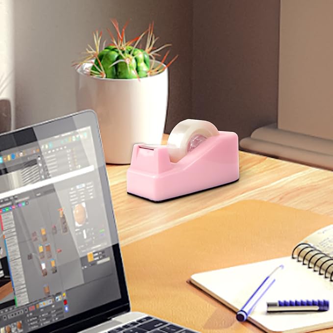 1Pcs Desktop Tape Dispenser with Weighted Nonskid Base, Pink | [Tape not Included] [Adhesive Roll Holder]