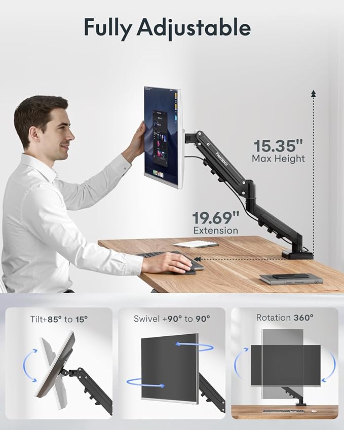 FLEXISPOT EN2 48''x24'' Standing Desk with Monitor Mount Bundle, 1" Thick One-Piece Desktop, Fully Adjustable Single Monitor Arm with Cable Management, Bundle for Home Office, Gaming & Study, Maple