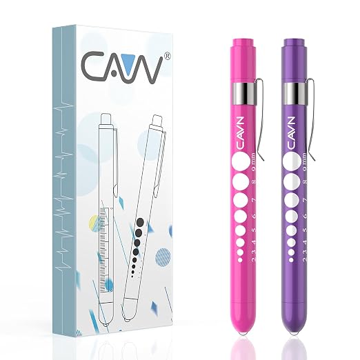 CAVN Pen Light with Pupil Gauge LED Penlight for Nurses Doctors | 2 Pcs Reusable Medical Penlight for Nursing Students (Purple/Pink)