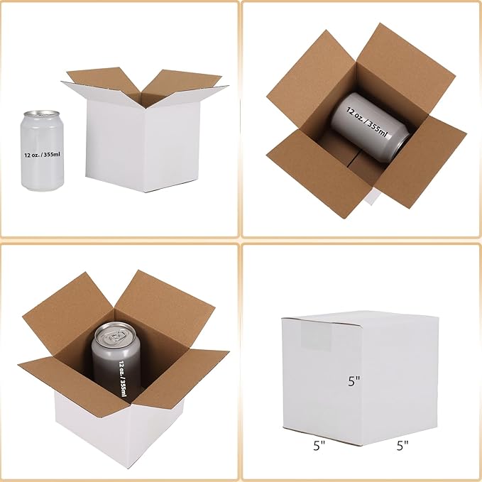 Calenzana 5x5x5 Inches Shipping Boxes Set of 50, White Corrugated Cardboard Box for Packing Mailing Small Business
