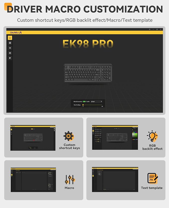 DAREU EK98PRO Wireless Mechanical Keyboard, Gasket Hot Swappable Custom, Pre-lubed Linear Switches, Side Printed PBT Keycaps, BT5.0/2.4GHz/USB-C, RGB Backlit Gaming Keyboard for Win/Mac