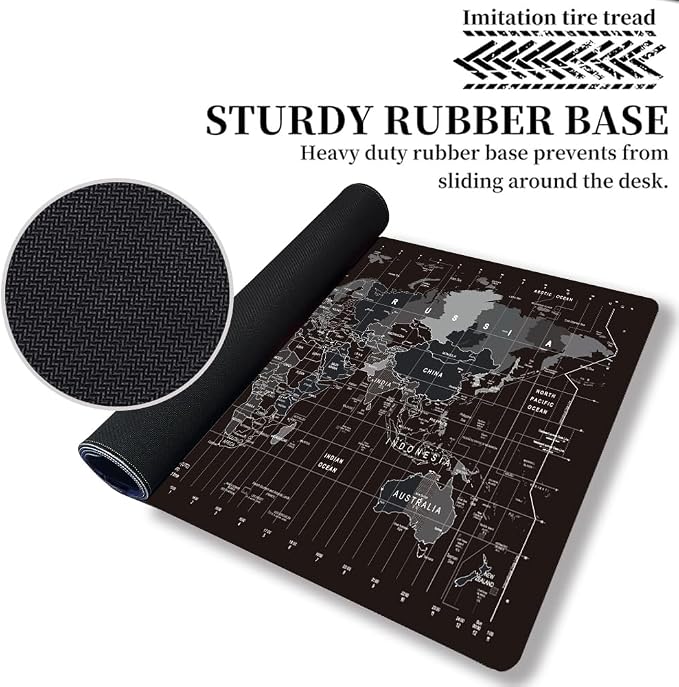 World Map Large Gaming Mouse Pad Extended XXL(900x400X3MM) Mouse Mat Long Desk Pad with Stitched Edges for Keyboard Home Office Gaming Work Big Desk Pad