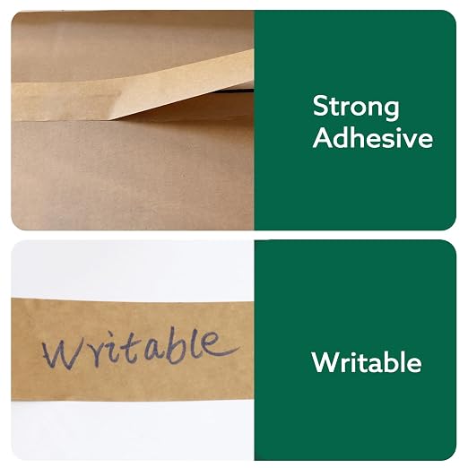 12 Rolls Brown Packing Tape Bulk Packaging Kraft Paper Tape 2 In X 55 Yds | Writable Moving Tape for Boxes, Cardboard Shipping for Packing Boxes, Tear by Hand for Express Parcels & Office Use
