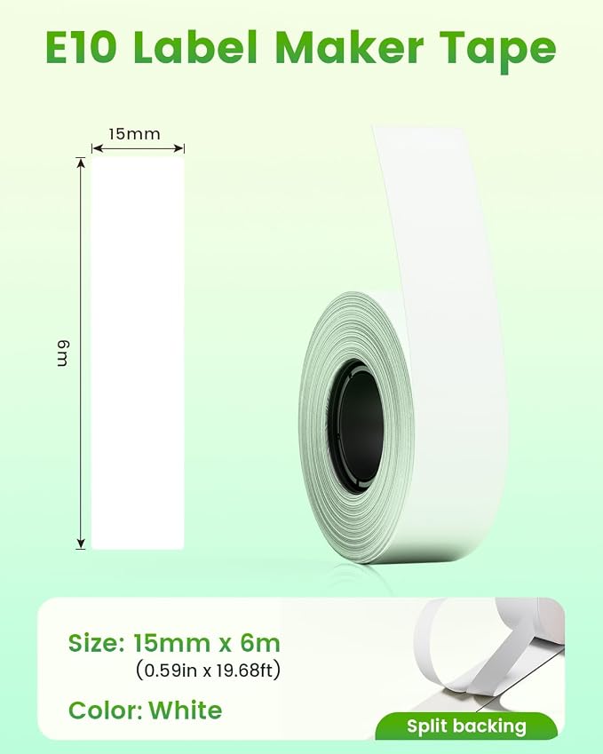 Compatible with SUPVAN E10 & E11 Bluetooth Label Maker Tape,Black on White | 4 Rolls 0.59in × 19.7ft (15mm × 6m),Continuous Laminated Thermal Label Tape Refill, Standard Laminated Office Replacement