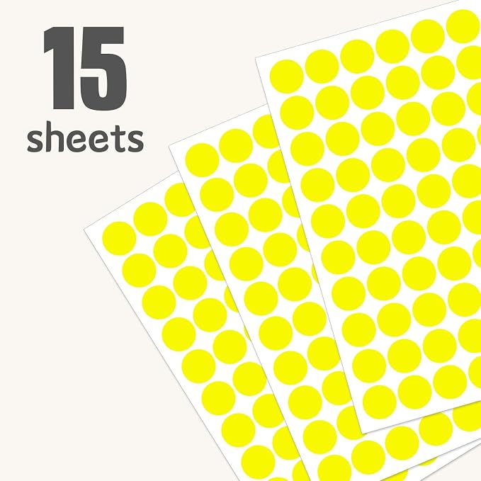 1" Yellow Dot Stickers 1050 PCS Circle Round Color Coding Label | Used for manual labor in kindergartens, garage yard price sales, organizing activity color groups,marking spice bottles