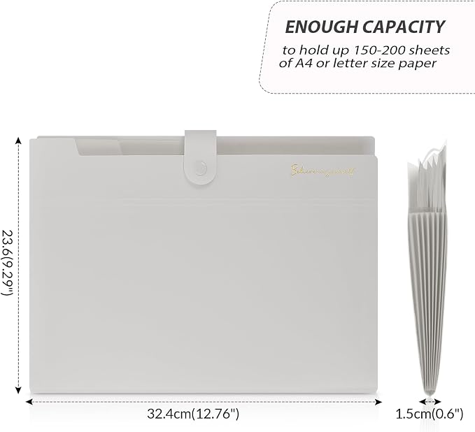 SKYDUE Expanding File Folder, Accordion File Organizer with 8 Pockets, Expandable Document Paper Receipt Holder for School Office Hospital, Letter/A4 Size Gray