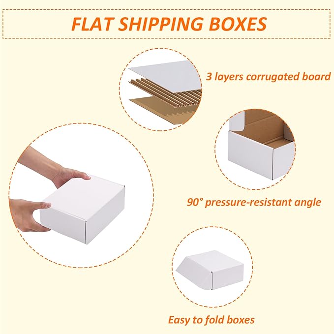 HORLIMER 8x6x3 inches Shipping Boxes Set of 25, White Corrugated Cardboard Box Literature Mailer, 25 Stickers Included