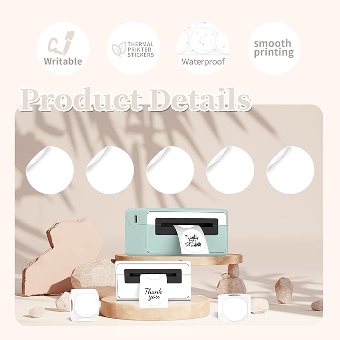 2 inch Round Thermal Label,White Circle Thermal Sticker Labels for Business and Home,Direct Thermal Printer Label for DIY Logo Design,Thanks Card,500 Labels/1 Roll