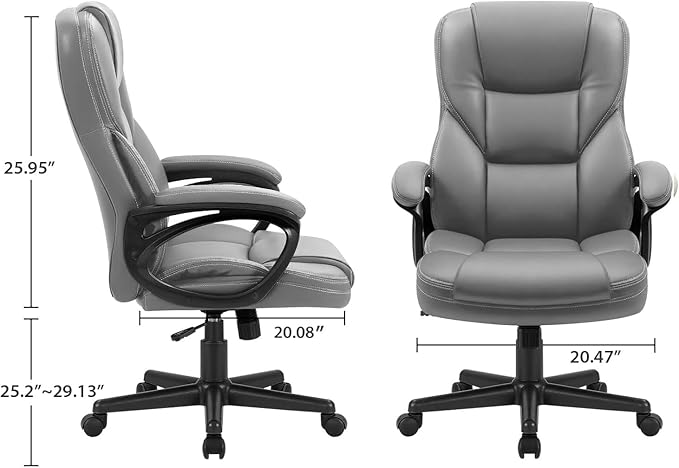 Furmax Office Executive Chair High Back Adjustable Managerial Home Desk Chair, Swivel Computer PU Leather Chair with Lumbar Support (2, Gray)