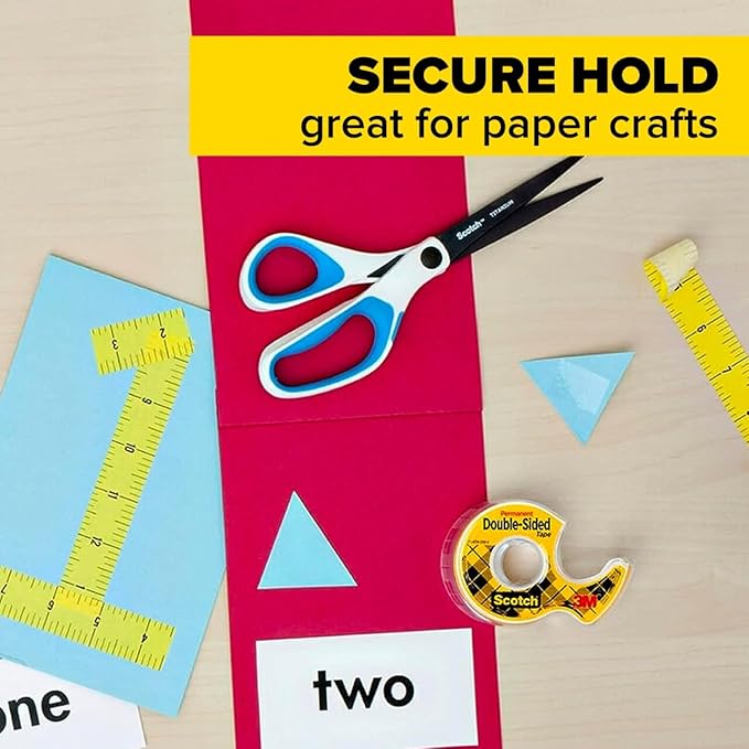 Scotch Double Sided Tape with Tape Dispenser, Office and School Supplies for Arts and Crafts, Alternative to Scrapbooking Glue, 0.5 in. x 250 in., 1 Roll with Dispenser