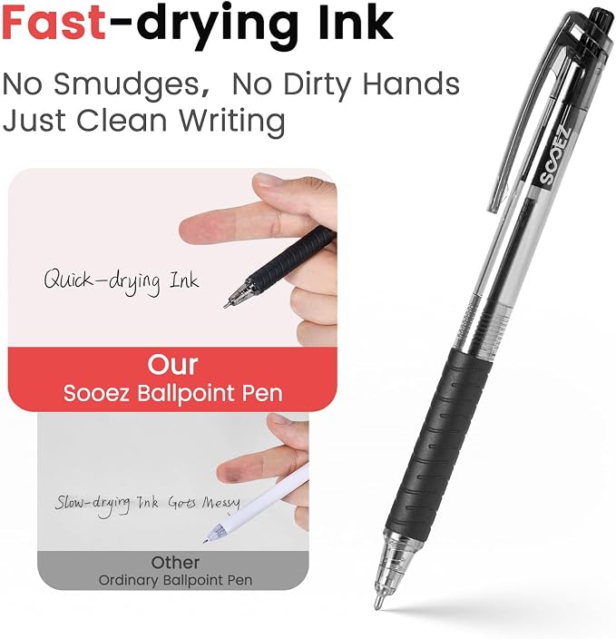 Sooez 40 Pack Bulk Pens Ballpoint, Smooth Writing Pens with Soft Grip | Retractable Blue Ink Pens, Medium Point 1.0mm Pen for Journaling, Ballpoint Pen Office Supplies