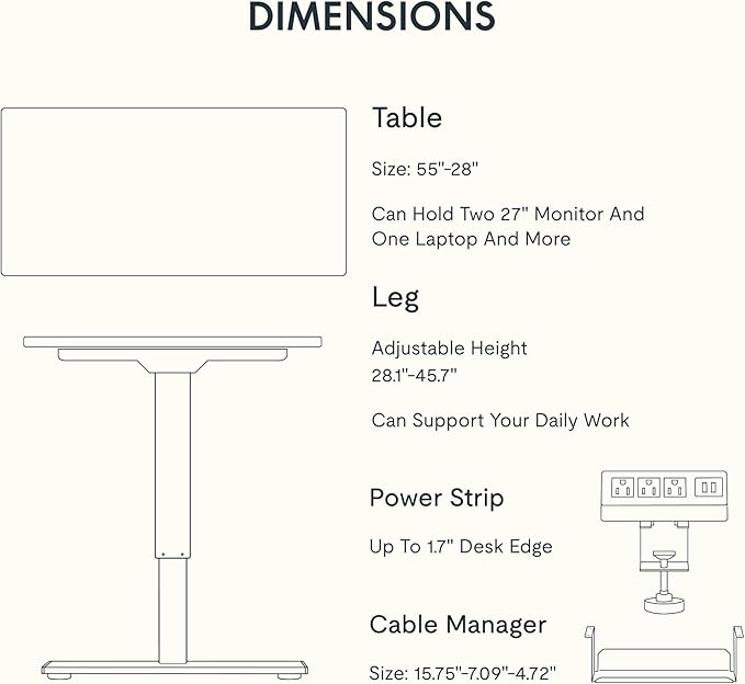 FLEXISPOT EN2 Bamboo Standing Desk with Clamp Power Strip, 55 x 28 Electric Stand Up Height Adjustable Desk with Cable Management (Black Frame + 55" Bamboo Top, 2 Packages)