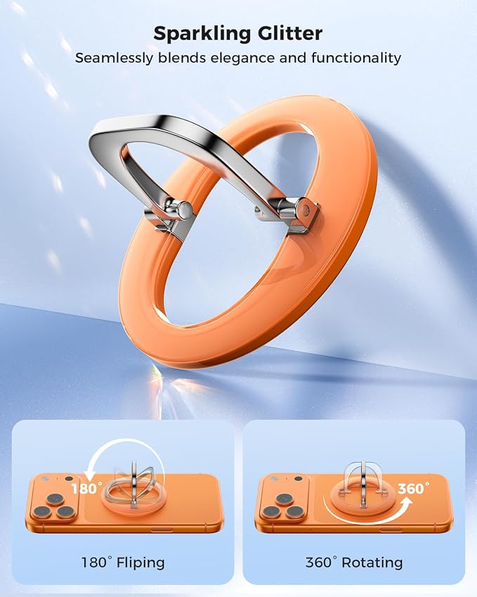 SUPERONE for MagSafe Phone Grip, Adjustable Magnetic Phone Ring Holder | Removable Phone Finger Ring Kickstand，Mag Safe Accessories Only Compatible with iPhone 17 - 12 Series, Mag Safe Case - Orange