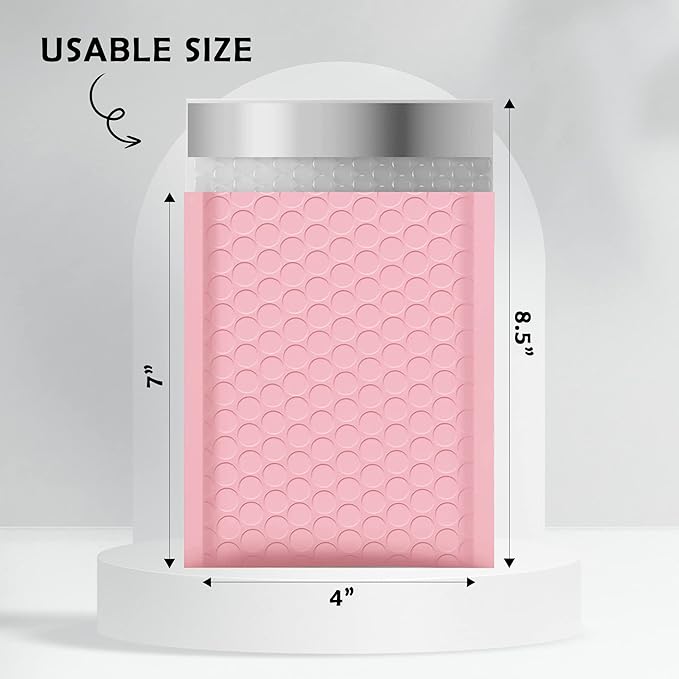 Yens Poly Bubble Mailers 4x8 50 Pack Light Pink Waterproof Self Seal Adhesive Shipping Bags, Cushioning Padded Envelopes for Shipping, Mailing, Packaging Usable 4x7